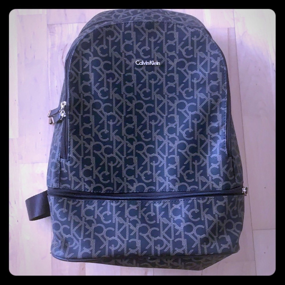 Calvin Klein monogrammed backpack.
